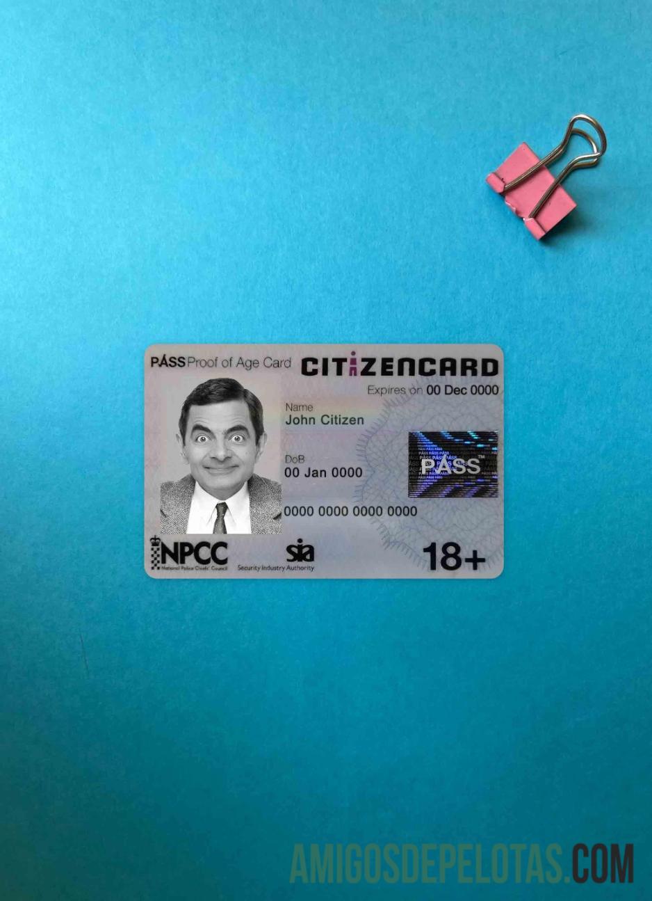 United Kingdom Pass CitizenCard (proof Of Age Card) olhar de foto frente modelo